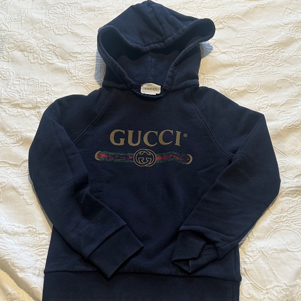 Gucci Dark Blue Sweatshirt with Gold Logo
